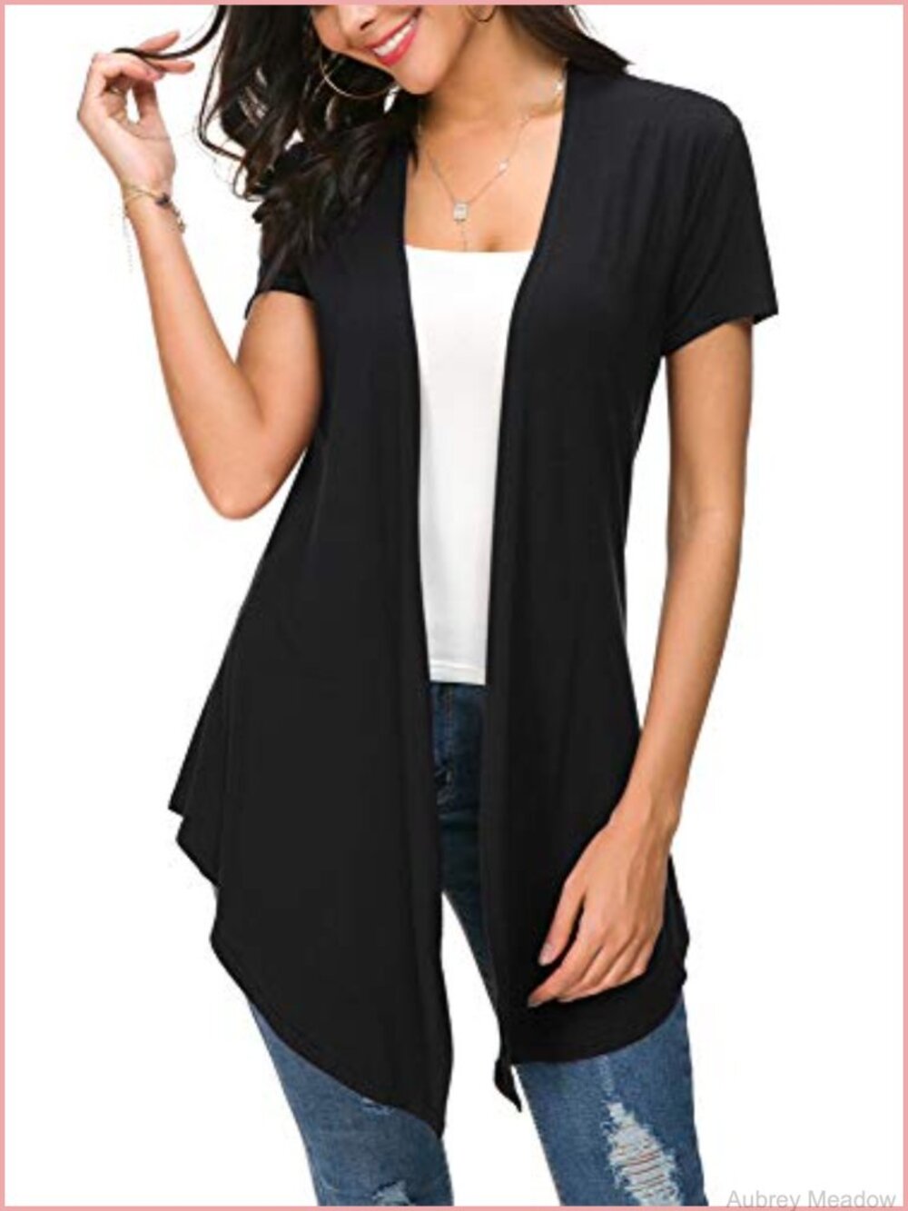 Lightweight Open Front Short Sleeve Cardigan Drape Vest for Women Summer